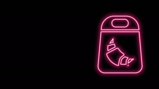 Linha de néon brilhante ícone do pacote Croissant isolado no fundo preto. Animação gráfica em movimento de vídeo 4K — Vídeo de Stock
