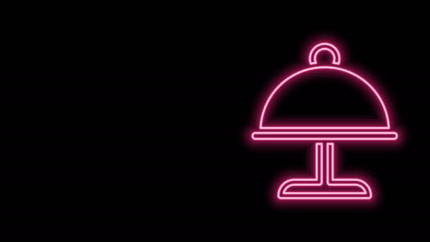 Gloeiende neon lijn Bedekt met een dienblad van voedsel pictogram geïsoleerd op zwarte achtergrond. Dienblad en deksel. Restaurant cloche met deksel. Keukengerei symbool. 4K Video motion grafische animatie — Stockvideo