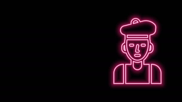 Ragyogó neon vonal Francia férfi ikon elszigetelt fekete háttérrel. 4K Videó mozgás grafikus animáció — Stock videók