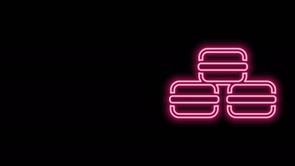 Zářící neonová čára Ikona sušenek Macaron izolovaná na černém pozadí. Makarónová sladká pekárna. Grafická animace pohybu videa 4K — Stock video