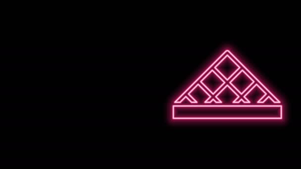 루브르 유리 피라미드 모양의 네온 선이 검은 색 배경에 고립되어 있다. 루브르 박물관. 4K 비디오 모션 그래픽 애니메이션 — 비디오