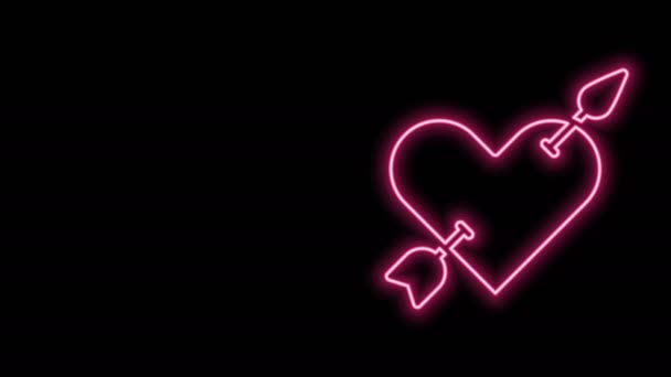 Glödande neon linje Amour symbol med hjärta och pil ikon isolerad på svart bakgrund. Kärlekstecken. Alla hjärtans dag symbol. 4K Video motion grafisk animation — Stockvideo