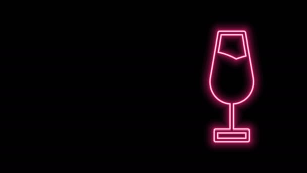 Świecąca neonowa linia Ikona kieliszka do wina izolowana na czarnym tle. Szklanka wina. 4K Animacja graficzna ruchu wideo — Wideo stockowe