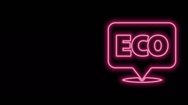Parlak neon hattı Banner, etiket, etiket, eko yeşil sağlıklı yiyecek simgesi için logo siyah arkaplanda izole edilmiş. Organik ürün. Sağlıklı yemek etiketi. 4K Video hareketli grafik canlandırması
