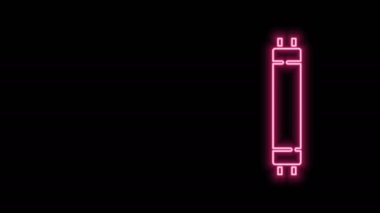Parlayan neon hattı. Siyah zemin üzerinde izole edilmiş uzun ışıltılı floresan enerji tasarrufu ikonu. 4K Video hareketli grafik canlandırması