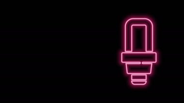 Parlayan neon hattı LED ampul simgesi siyah arkaplanda izole edildi. Ekonomik LED ışıklı ampul. Enerji lambasını sakla. 4K Video hareketli grafik canlandırması