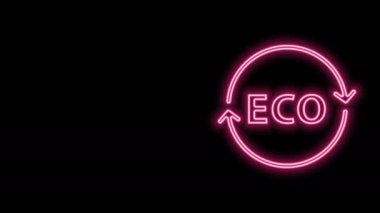 Parlak neon hattı Banner, etiket, etiket, eko yeşil sağlıklı yiyecek simgesi için logo siyah arkaplanda izole edilmiş. Organik ürün. Sağlıklı yemek etiketi. 4K Video hareketli grafik canlandırması