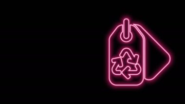 Siyah arkaplanda izole edilmiş geri dönüşüm sembollü parlak neon çizgi etiketi. Pankart, etiket, etiket, logo, çevre yeşili etiketi. 4K Video hareketli grafik canlandırması