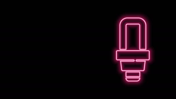 Świecąca neonowa ikona żarówki LED izolowana na czarnym tle. Ekonomiczna żarówka LED oświetlona. Oszczędzaj energię. 4K Animacja graficzna ruchu wideo — Wideo stockowe