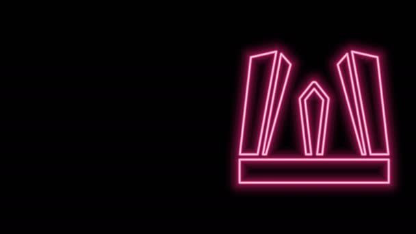 Ікона Ворота Європи, що світиться неоновою лінією, ізольована на чорному тлі. У Пуерта-де-Европі вежі. Мадрид, Іспанія. 4K Відеографічна анімація — стокове відео