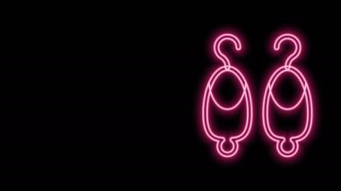 Parlayan neon çizgili küpe simgesi siyah arkaplanda izole edildi. Mücevher aksesuarları. 4K Video hareketli grafik canlandırması