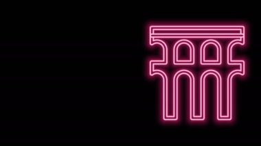 Işıldayan neon hattı Segovia 'lı Aqueduct, İspanya simgesi siyah arkaplanda izole edildi. Roma su kemeri binası. İspanya 'nın ulusal sembolü. 4K Video hareketli grafik canlandırması