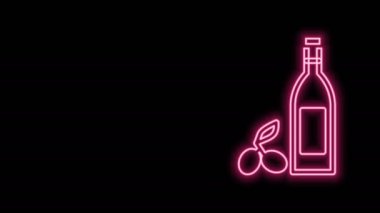 Parlayan neon hattı siyah arka planda izole edilmiş zeytinyağı ikonu. Zeytinyağı ikonlu sürahi. 4K Video hareketli grafik canlandırması