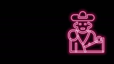 Parlak neon hattı İspanya boğa güreşi, matador ikonu siyah arka planda izole edildi. Geleneksel İspanyol eğlencesi. 4K Video hareketli grafik canlandırması