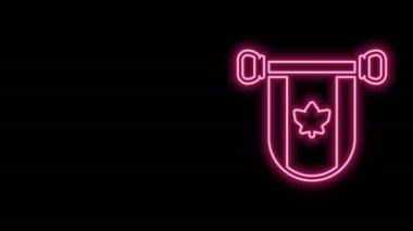 Kanada 'nın parlak neon hattı Pennant bayrağı siyah arkaplanda izole edildi. Kuzey Amerika bayrağı. 4K Video hareketli grafik canlandırması