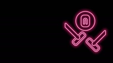Parlayan neon hattı Curling spor oyunu simgesi siyah arkaplanda izole edildi. Spor malzemeleri. 4K Video hareketli grafik canlandırması