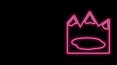 Siyah arka planda izole edilmiş dağları ve göl ikonu olan parlak neon çizgisi Kanada manzarası. 4K Video hareketli grafik canlandırması