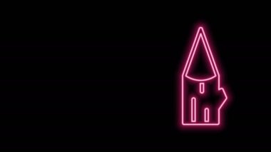 Parlayan neon hattı tahta kütük simgesi siyah arkaplanda izole edildi. 4K Video hareketli grafik canlandırması