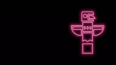 Parlayan neon hattı Kanada totem direği simgesi siyah arkaplanda izole edildi. 4K Video hareketli grafik canlandırması