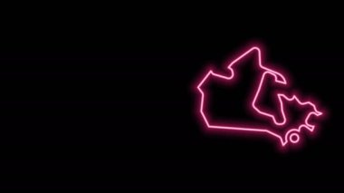 Parlayan neon hattı Kanada haritası simgesi siyah arkaplanda izole edildi. 4K Video hareketli grafik canlandırması