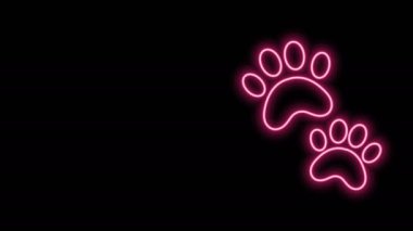 Parlayan neon çizgisi Paw yazdırma simgesi siyah arkaplanda izole edildi. Köpek ya da kedi pençesi izi. Hayvan izleri. 4K Video hareketli grafik canlandırması