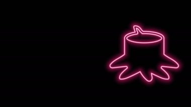 Parlayan neon hattı ağaç kütüğü simgesi siyah arkaplanda izole edildi. 4K Video hareketli grafik canlandırması