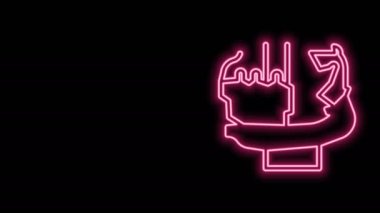 Siyah zemin üzerinde izole Kiev ikonunun kurucuları için parlayan neon hattı anıtı. Kyi, Shchek, Horyv ve Lybid 'in heykeli. 4K Video hareketli grafik canlandırması