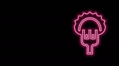 Çatal simgesinde parlayan neon hattı hamur tatlısı siyah arkaplanda izole edildi. Pierogi, varenyky, pelmeni, ravioli. Geleneksel Ukrayna yemekleri. 4K Video hareketli grafik canlandırması