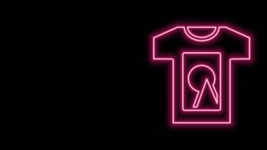Parlayan neon çizgili tişört simgesi siyah arkaplanda izole edildi. 4K Video hareketli grafik canlandırması
