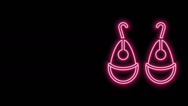 Zářící neonová čára Ikona náušnic izolovaná na černém pozadí. Šperky. Grafická animace pohybu videa 4K — Stock video