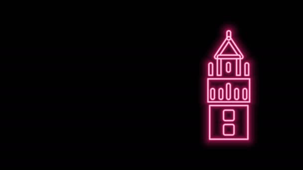 Žhnoucí neonová čára Giralda v Seville Španělsko ikona izolované na černém pozadí. Grafická animace pohybu videa 4K — Stock video
