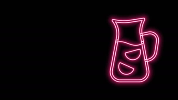 Светящаяся неоновая линия икона Сангрии выделена на черном фоне. Традиционный испанский напиток. Видеографическая анимация 4K — стоковое видео