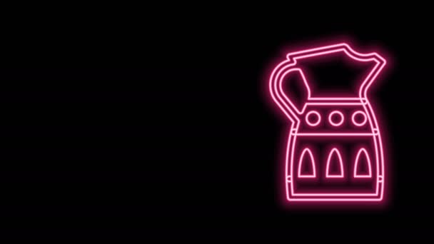 Lumineux néon ligne Sangria pitcher icône isolée sur fond noir. Boisson traditionnelle espagnole. Animation graphique de mouvement vidéo 4K — Video