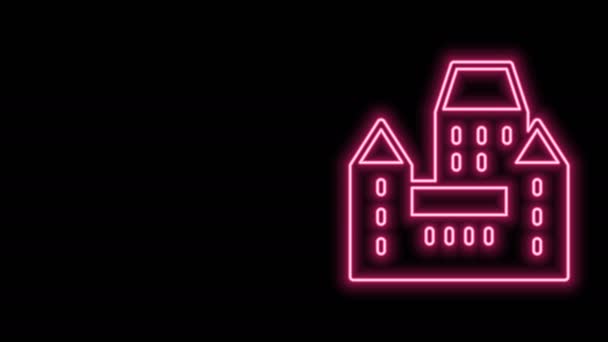 Glödande neon linje Chateau Frontenac hotell i Quebec City, Kanada ikon isolerad på svart bakgrund. 4K Video motion grafisk animation — Stockvideo