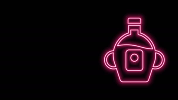 Świecąca linia neonowa Butelka ikony syropu klonowego odizolowana na czarnym tle. 4K Animacja graficzna ruchu wideo — Wideo stockowe