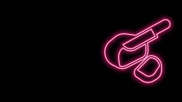 Светящаяся неоновая линия икона канадского бекона выделена на черном фоне. Видеографическая анимация 4K — стоковое видео