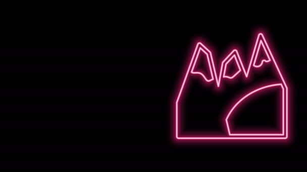 Linea al neon luminosa Icona delle montagne isolata su sfondo nero. Simbolo di vittoria o concetto di successo. Obiettivi raggiunti. Animazione grafica 4K Video motion — Video Stock