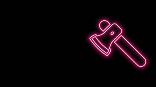 Glowing neon line Wooden axe icon isolated on black background. Lumberjack axe. 4K Video motion graphic animation — Stock Video