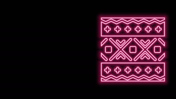Linea al neon incandescente modello etnico ucraino per l'icona del ricamo isolato su sfondo nero. Tradizionale arte popolare ricamo a maglia modello. Animazione grafica 4K Video motion — Video Stock