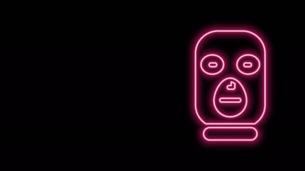 Glödande neon line tjuv mask ikon isolerad på svart bakgrund. Bandit mask, kriminell man. 4K Video motion grafisk animation — Stockvideo