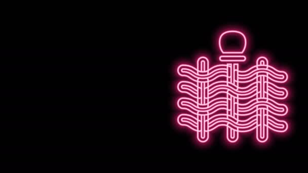 Ragyogó neon vonal Vékony rudak fonott kerítése régi agyag edények ikon elszigetelt fekete háttérrel. 4K Videó mozgás grafikus animáció