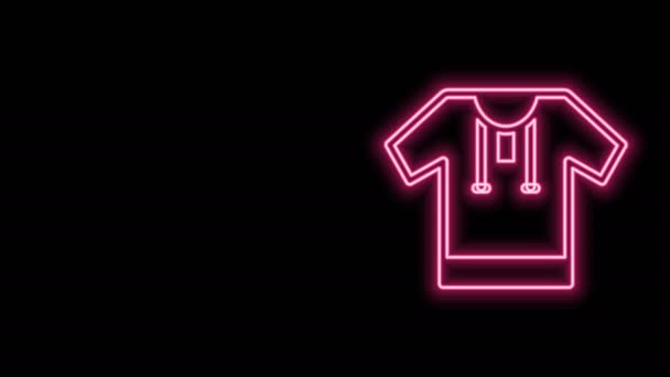 Leuchtende Neon-Linie Besticktes Hemdsymbol isoliert auf schwarzem Hintergrund. Nationale ukrainische Kleidung. 4K Video Motion Grafik Animation — Stockvideo