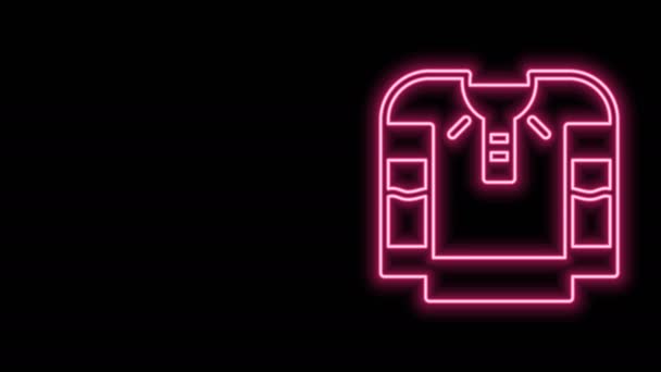 Žhnoucí neonová čára Ikona vyšívané košile izolovaná na černém pozadí. Národní ukrajinské oblečení. Grafická animace pohybu videa 4K — Stock video