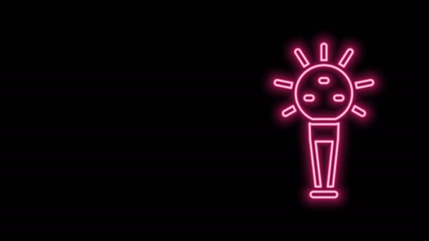 Glödande neon linje Mace, symbol för ukrainska nationella makt ikon isolerad på svart bakgrund. Traditionella vapen. Mace of Ukrainian Hetman. 4K Video motion grafisk animation — Stockvideo