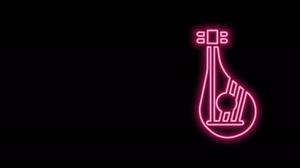 Linea neon incandescente icona tradizionale ucraina strumento musicale bandura isolato su sfondo nero. Animazione grafica 4K Video motion — Video Stock