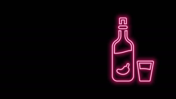 Brillante línea de neón Vodka con pimienta y vidrio icono aislado sobre fondo negro. Alcohol nacional ucraniano. Animación gráfica de vídeo 4K — Vídeos de Stock