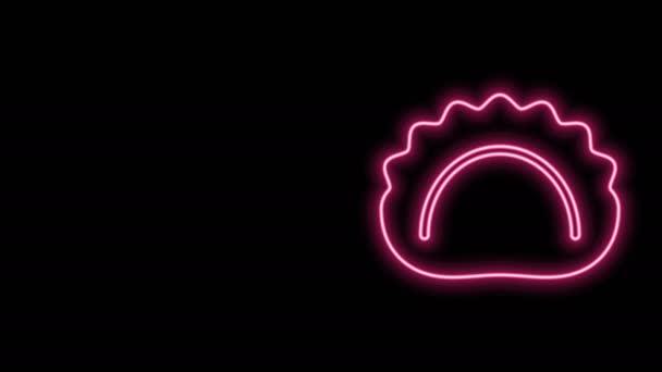 Gloeiende neon lijn Dumplings pictogram geïsoleerd op zwarte achtergrond. Pierogi, varenyky, pelmeni, ravioli. Traditioneel Oekraïens eten. 4K Video motion grafische animatie — Stockvideo