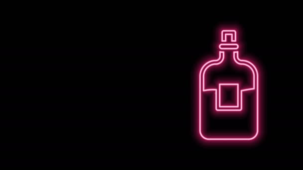 Gloeiende neon lijn Glazen fles wodka pictogram geïsoleerd op zwarte achtergrond. 4K Video motion grafische animatie — Stockvideo