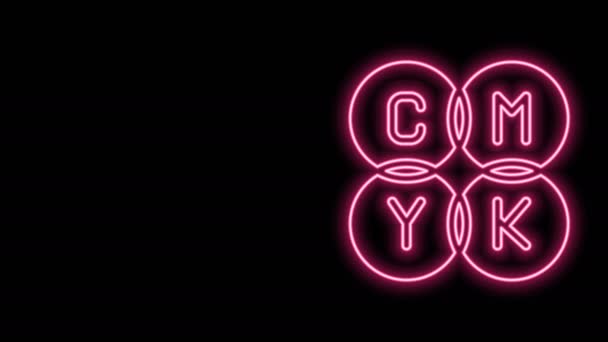 Gloeiende neon lijn CMYK kleur mengen pictogram geïsoleerd op zwarte achtergrond. 4K Video motion grafische animatie — Stockvideo