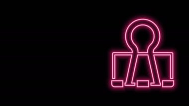 Parlayan neon hattı Binder klipsi simgesi siyah arkaplanda izole edildi. Ataç. 4K Video hareketli grafik canlandırması